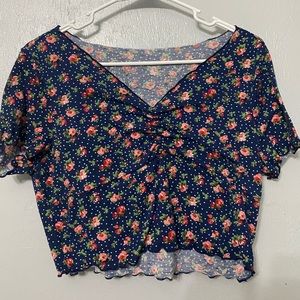 floral navy blue large crop top from Shein